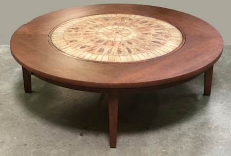 Craftsman Coffee Table with Blue Tile Inset and Tapered Shaker Legs