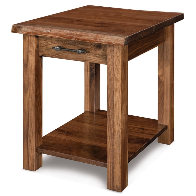 Craftsman Live Edge End Table with Drawer and Splayed Legs