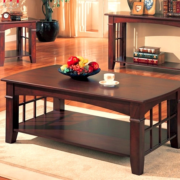 Craftsman Rectangular Coffee Table with Slat Sided Ends and Shelf