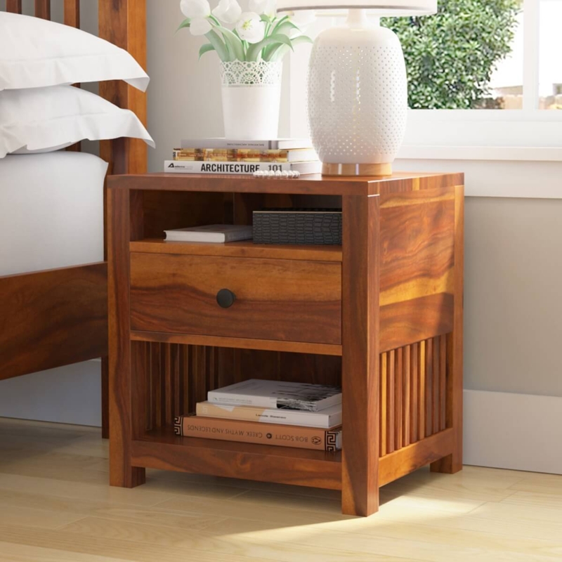 Craftsman Wood Toned Nightstand with Block Legs