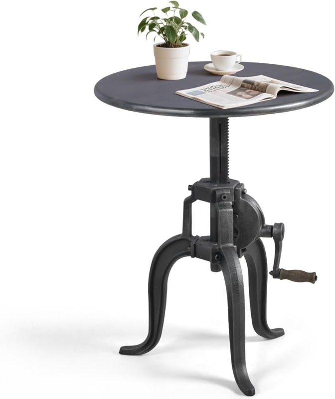 Crank Table Vintage Industrial Hand Crank Adjustable Height Wood Top
