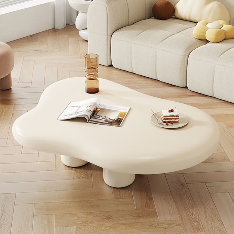 Cream Abstract Coffee Table Cloud Shape Chunky Cylindrical Legs