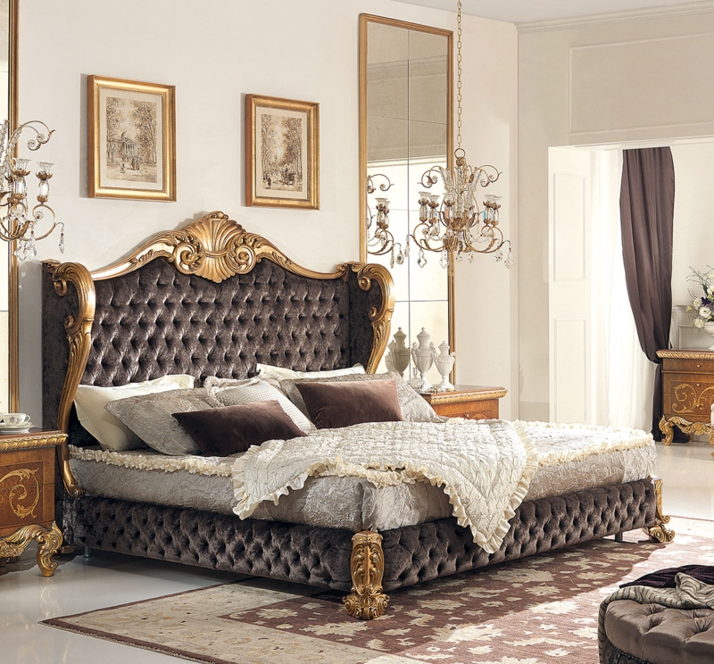 Cream Upholstered Bed with Arched Diamond Tufted Headboard & Wood Trim