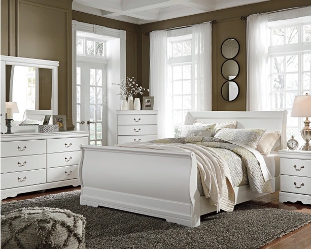 Creamy White Bedroom Set Sleigh Headboard Traditional Cottage Furniture