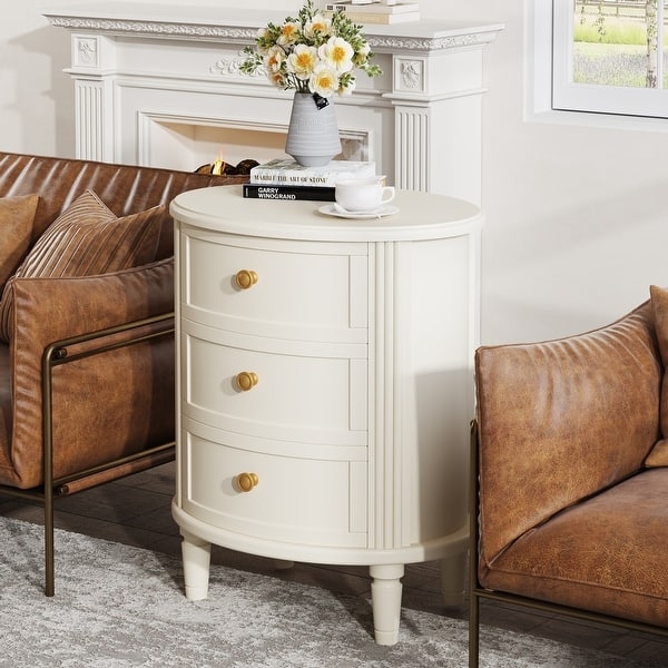 Crisp White Three-Drawer Nightstand with Round Knobs