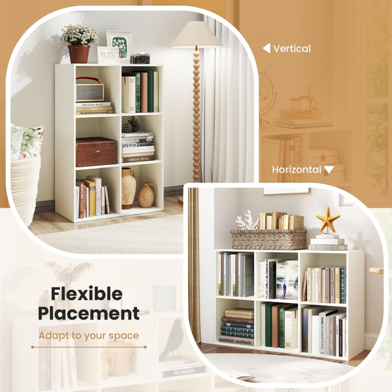 Cube Bookcase Open-Back White Six-Compartment Modern Cubby Shelving