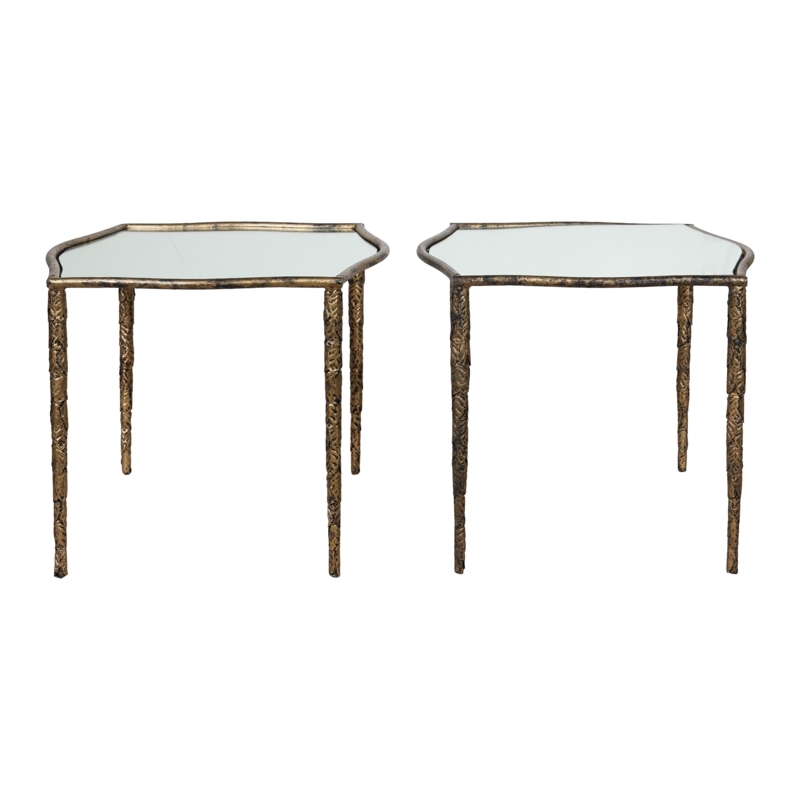 Cubic Mirrored End Table Beveled Edges Plinth Base Accent