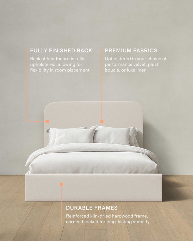 Curved Bed, Ivory Linen-Like Fabric with Minimalist Styling
