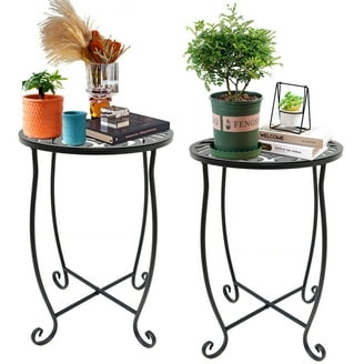 Curved Leg Outdoor Side Table with Round Top and Cross-Bracing