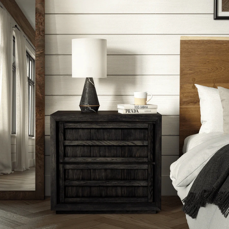 Cylindrical Nightstand with Charcoal Wood Grain