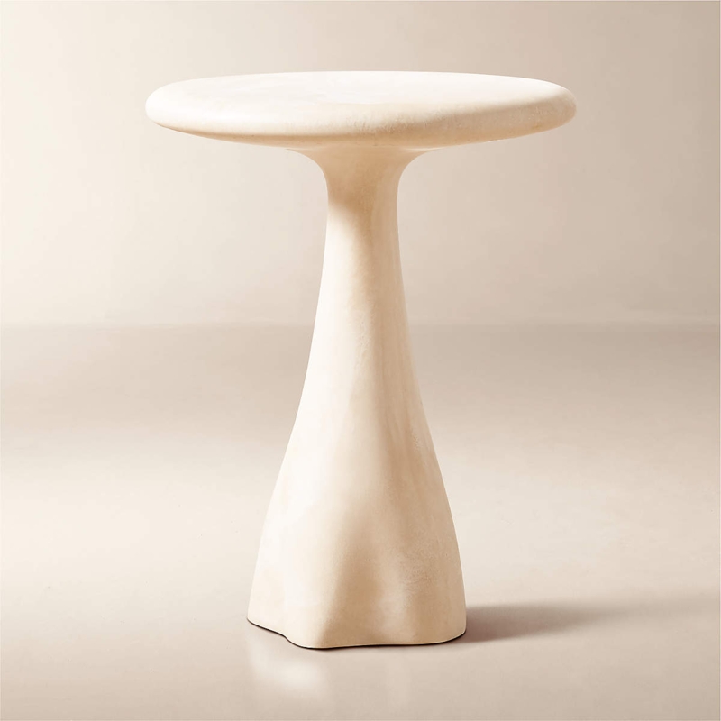Cylindrical Pedestal Side Table with Cream Marbled Resin Finish