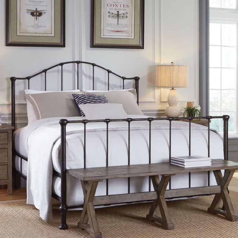 Dark Bronze Metal Bed Frame with Curved Spindle Back and Ball Finials