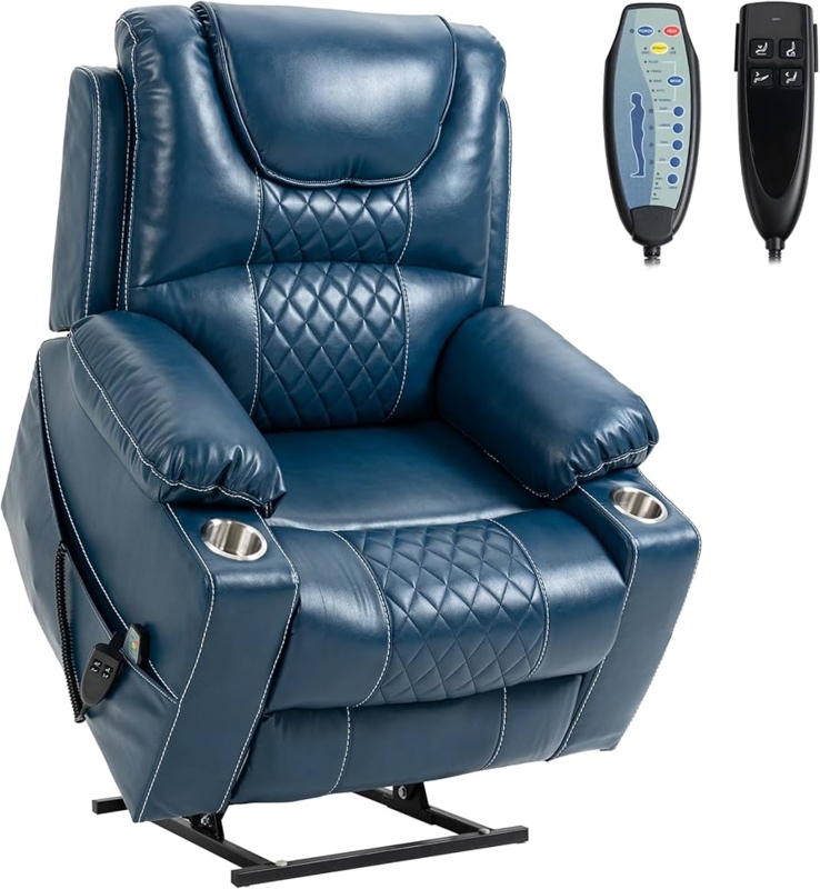 Dark Brown Faux Leather Power Lift Recliner with Dual Cup Holders