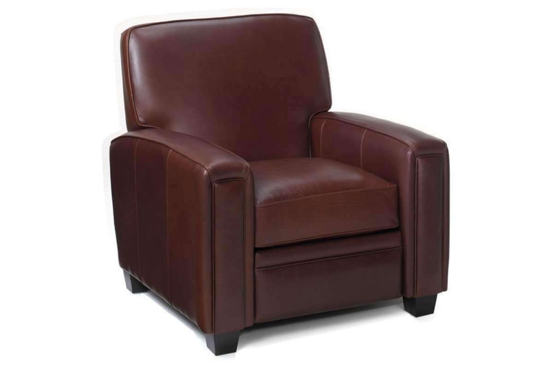 Dark Brown Leather Recliner with Square Tight Back and Block Feet