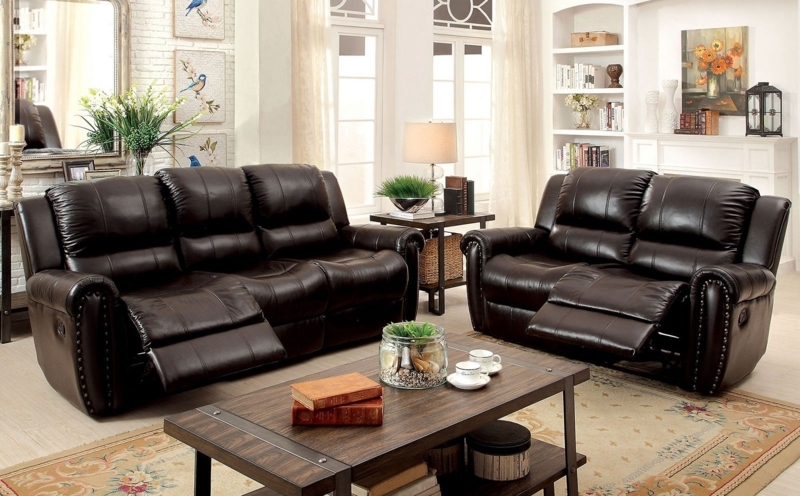 Dark Brown Reclining Sofa with Plush Divided Back