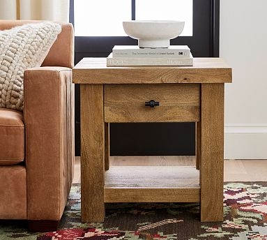 Dark Charcoal Wood End Table with Chunky Square Block Top
