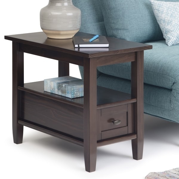 Dark Espresso Wood End Table with Narrow Width and Recessed Drawer