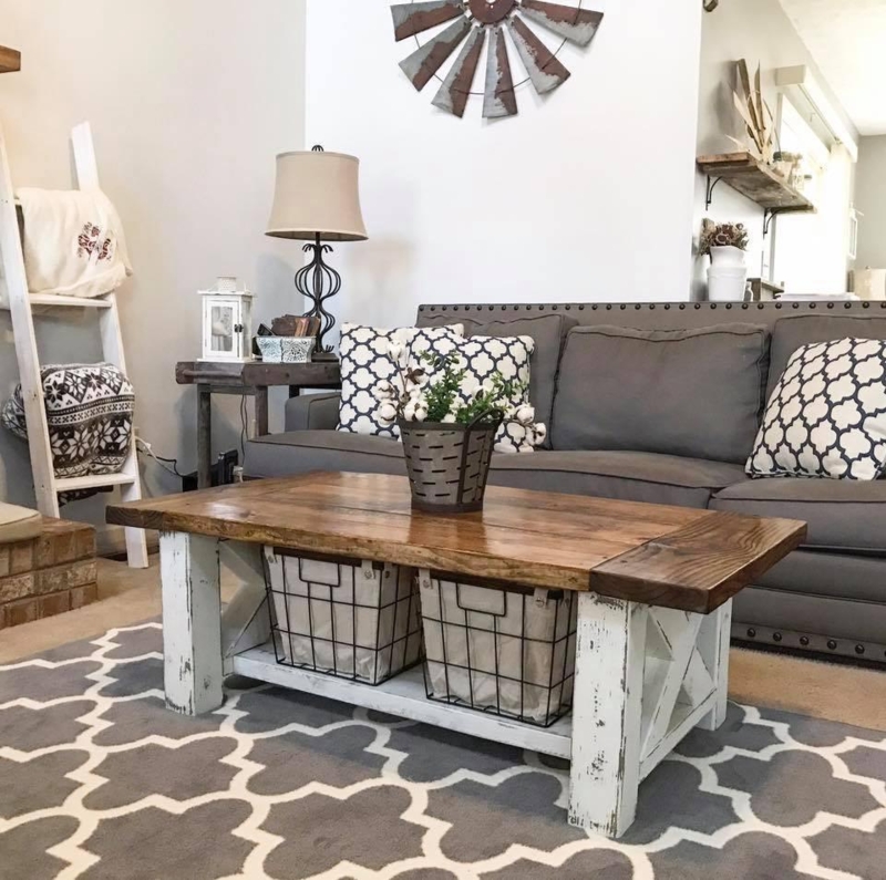 Dark Wood Coffee Table with Slatted Lower Shelf and Chunky Legs