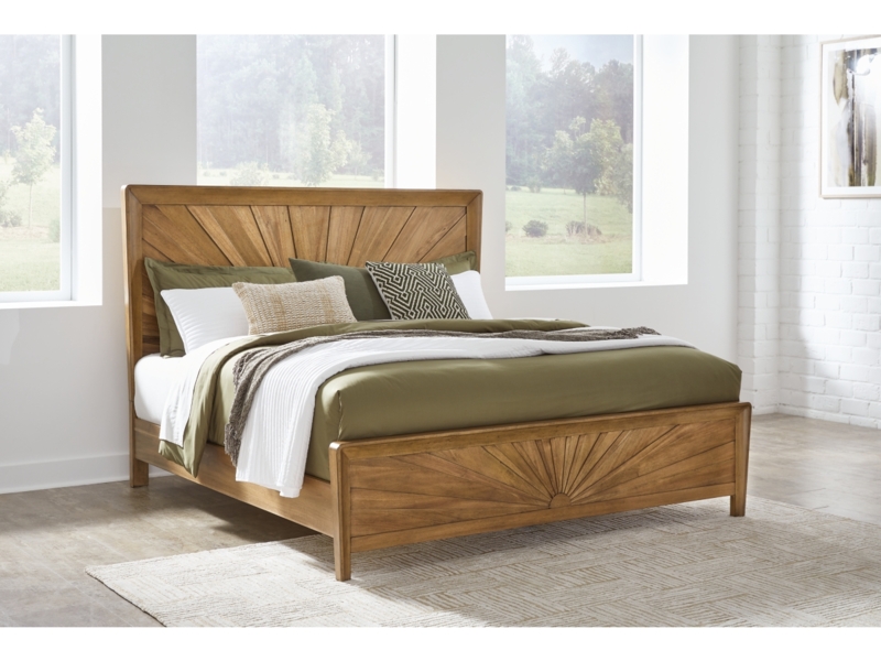 Dark Wood King Panel Bed with Horizontal Slat Headboard Design
