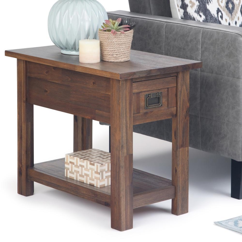 Dark Wood Narrow Side Table Two Drawers Mid-Century Modern