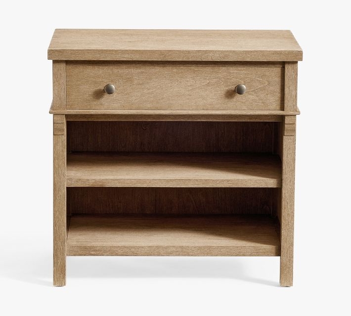 Dark Wood Nightstand Molded Top Edge Open Shelf Transitional Styling