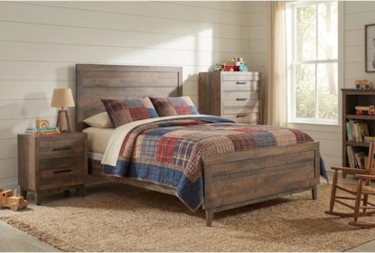 Dark Wood Panel Bedroom Set complete suite in Charcoal