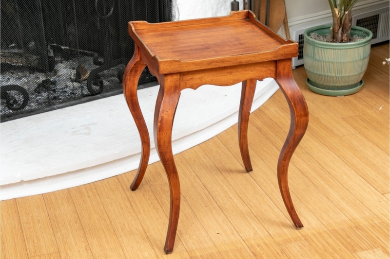 Dark Wood Side Table with Scalloped Apron and Cabriole Legs