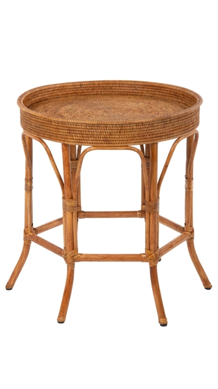 Densely Woven Side Table Drum Shape Natural Tan Hue Organic Feel