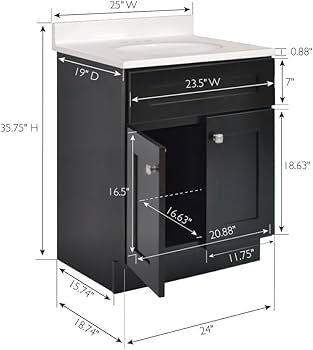 Design House Brookings 25 Inch Bathroom Vanity with Top, Ready to Assemble,  Brown, 584755 -