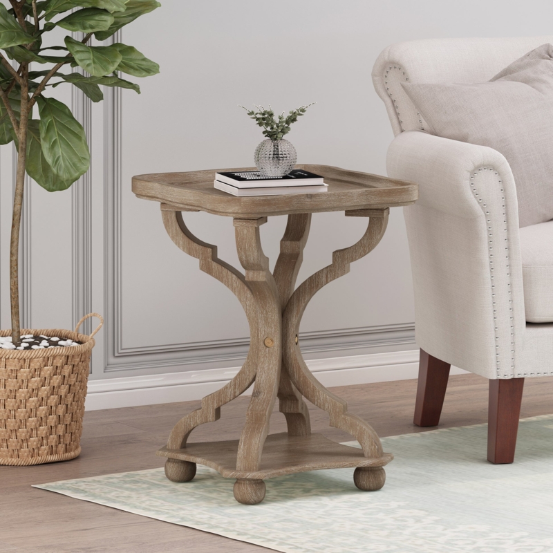 Distressed Gray Accent Table with Fluted Legs