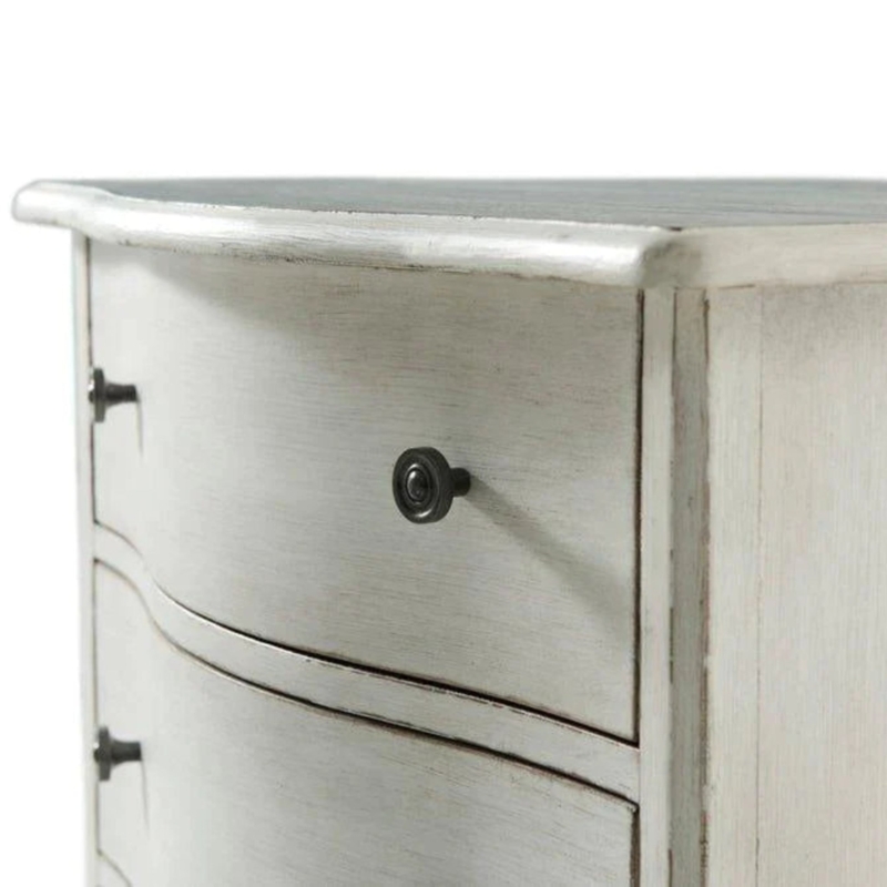 Distressed Grey Nightstand Metal Pendant Pulls Bracket Feet Chest
