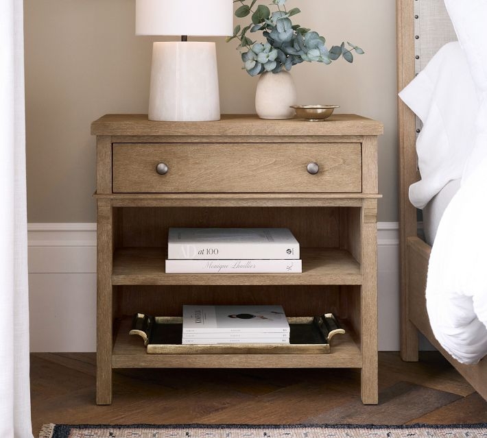 Distressed Grey Nightstand with Recessed Panels French Country Style