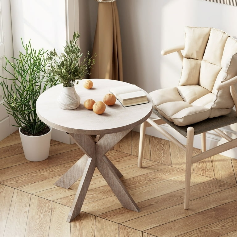 Distressed Round End Table with Cross Leg Base