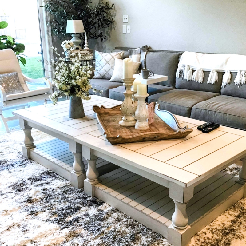 Distressed Square Coffee Table with Heavily Painted Finish