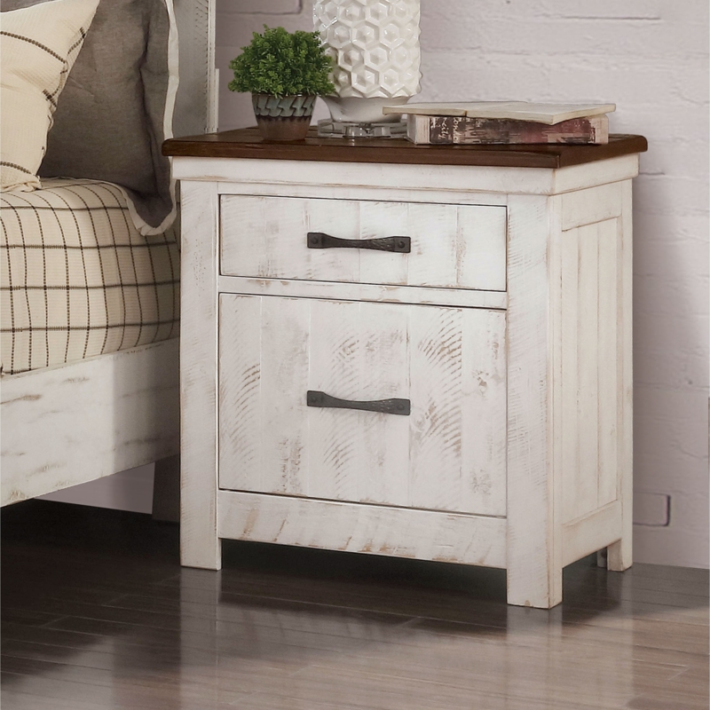 Distressed White 2-Drawer Nightstand Set with Farmhouse Style