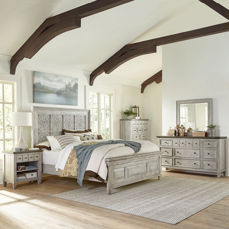 Distressed Wood Panel Bed with Rustic Styling for Farmhouse Bedroom