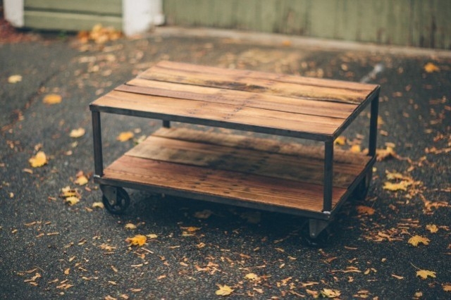 DIY Rolling Crate Side Table, Swivel Casters & Rustic Industrial Slats