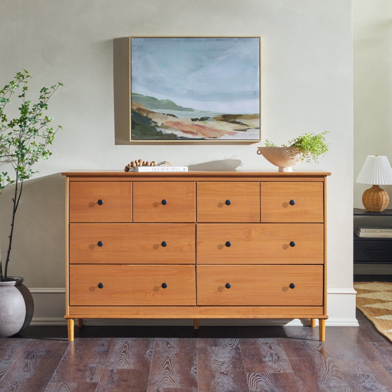 Dresser Mid Century Modern Walnut Finish Tapered Legs