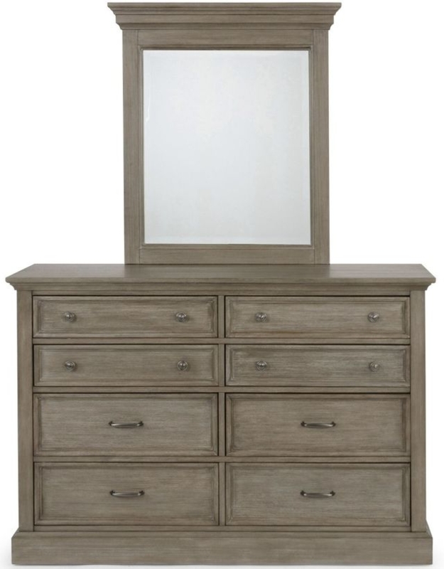 Dresser with Mirror, Mixed Hardware, Weathered Gray, Eight Drawers