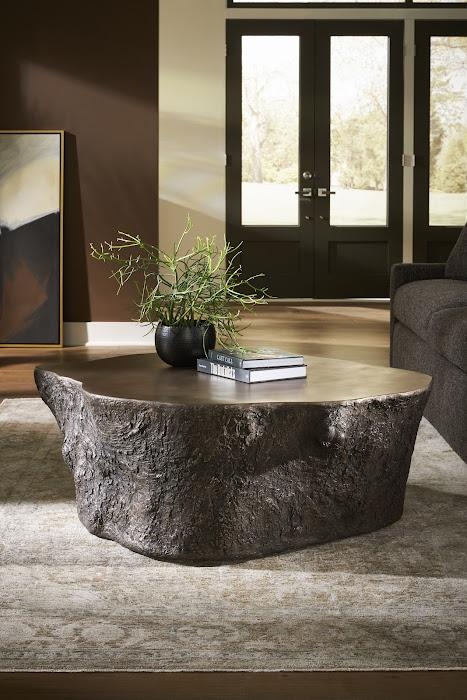 Drum Coffee Table Bark Texture Bronze Metallic Finish