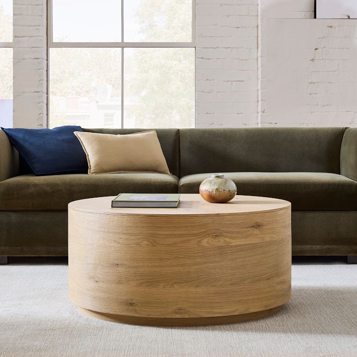 Drum Coffee Table Winterwood Finish with Recessed Top Scandi Style