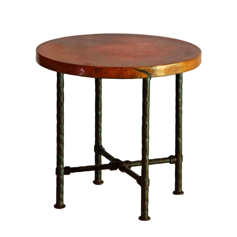 Drum End Table with Hammered Metal Finish and Rustic Style