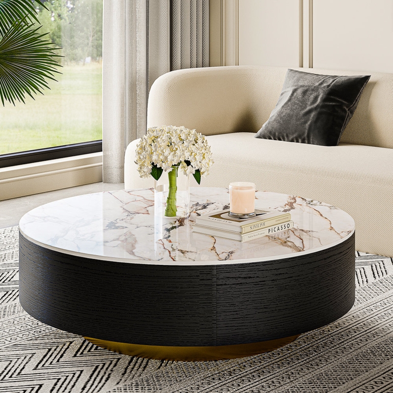 Drum Storage Coffee Table Sintered Stone Top with Matte Finish