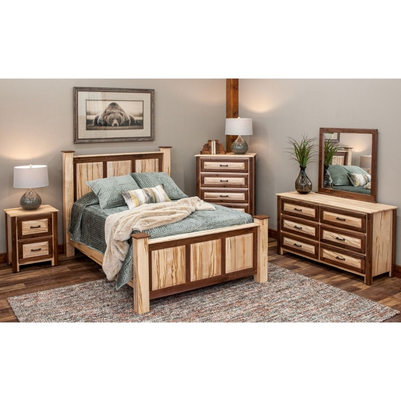 Dual Tone Wood Panel Bed Live Edge Triple Panel Headboard Rustic