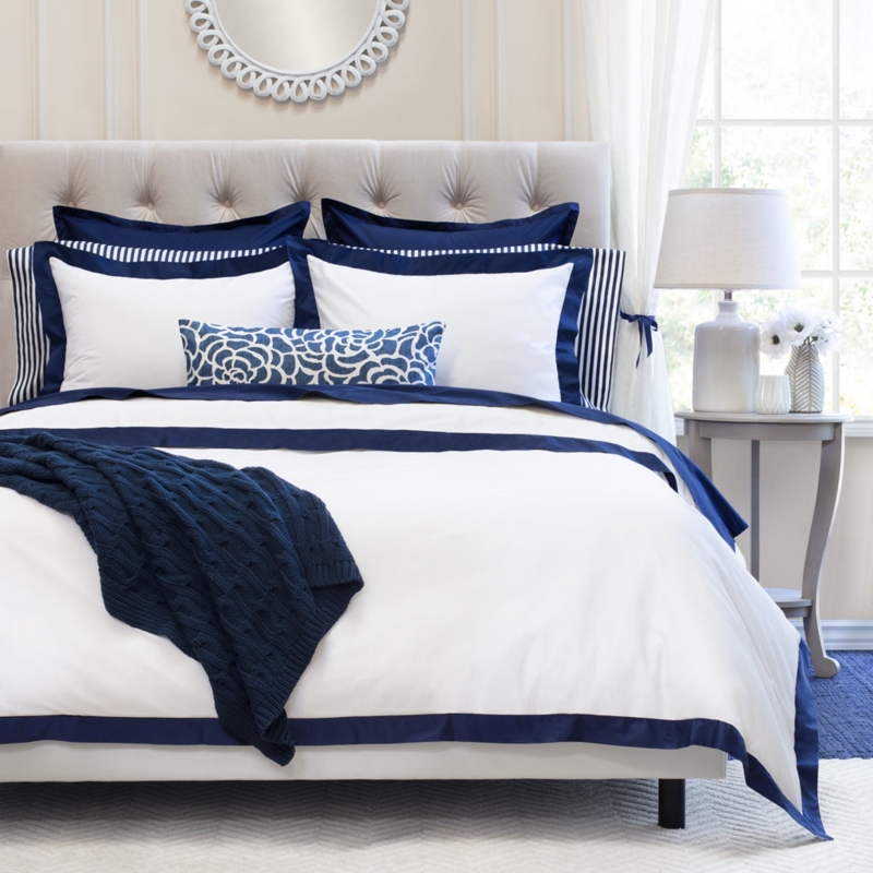 Duvet Cover Set Classic Navy Border Smooth Texture