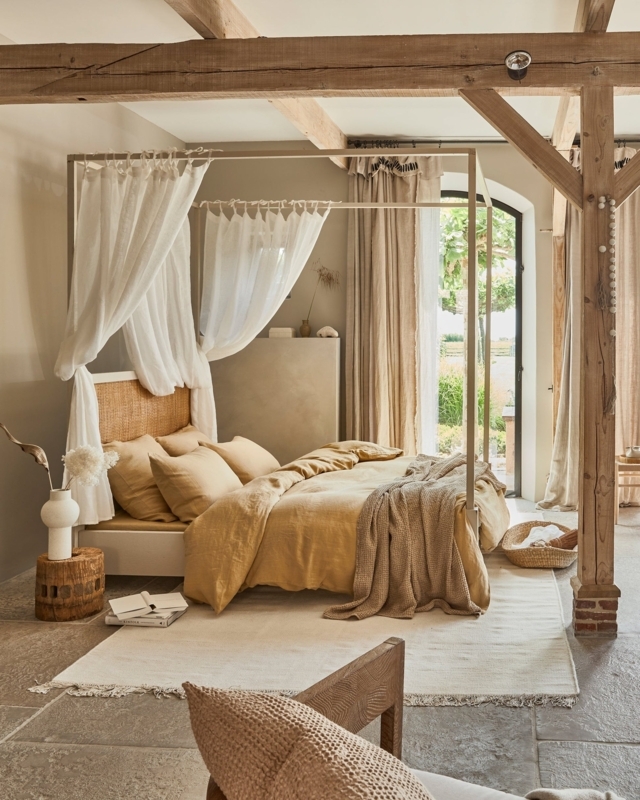 Duvet Cover Set Sandy Tone Wooden Buttons Slubby Linen Texture Japandi