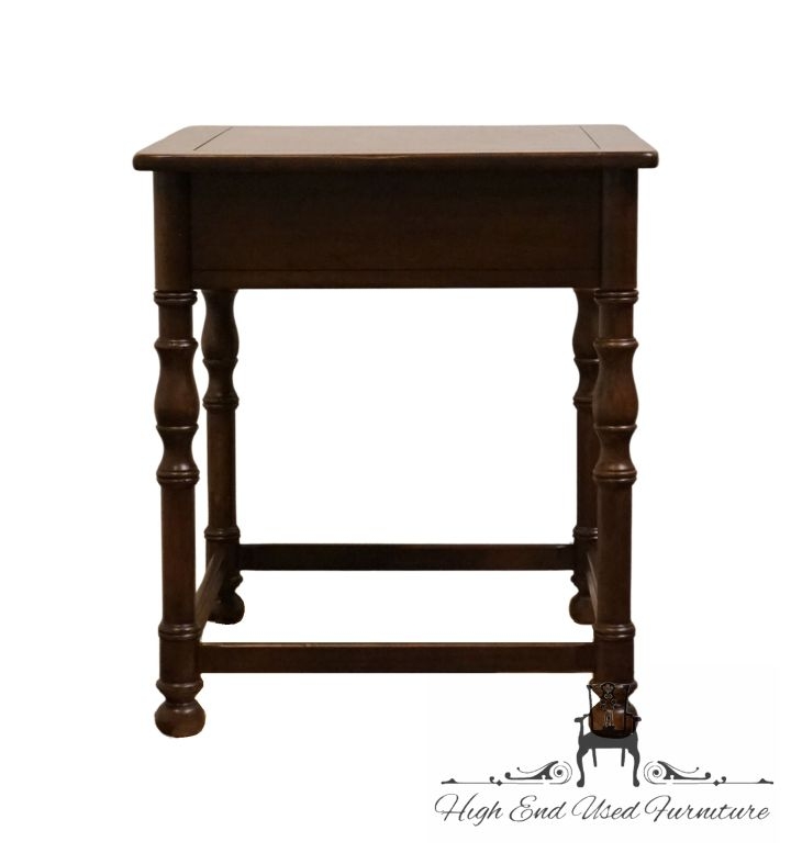 Early American Square End Table with Brass Pull and Lower Shelf