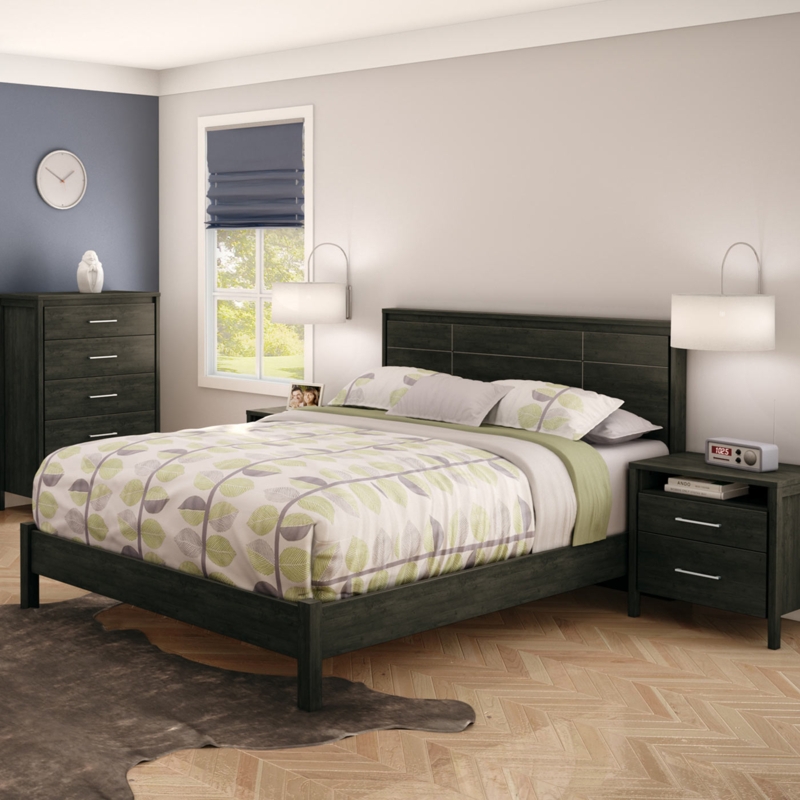 Ebony Finish Bedroom Set Platform Design Recessed Handles Modern Black