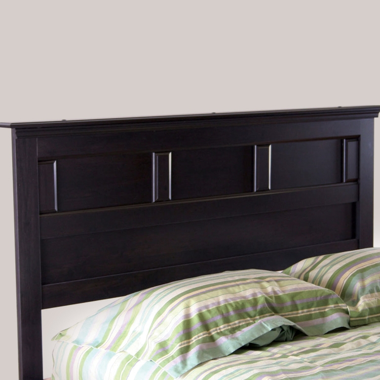 Ebony Finish Wood Headboard Horizontal Grooves Matte Black Rectangular