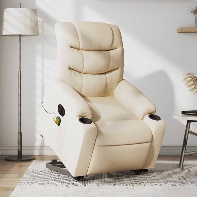 Electric Recliner Chair with Wired Remote Control in Modern Cream Fabric